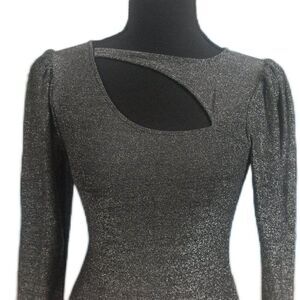 philanthropy Delia Metallic Cut Out Top in Black and Silver Size XS N…